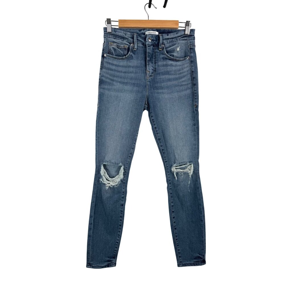 Good American Good‎ legs crop jeans skinny stretchy preppy blue sz 26